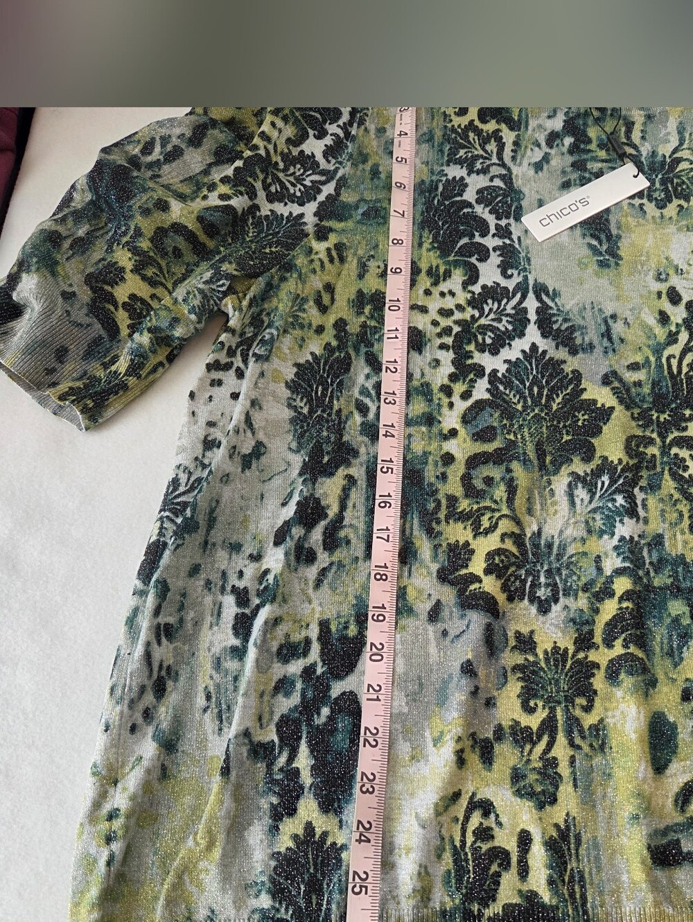 Chico's Green & Teal Patterned Damask Top Size 4 - Picture 8 of 8